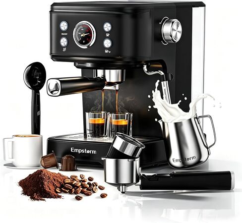 Empstorm 12 Cup Programmable Drip Coffee Maker - 1000W Fast Brew Coffee Machine with Glass Carafe, Auto Shut Off & 4-Hour Keep Warm, Anti-Drip System, Strong Brew, Black with Stainless Steel Accents in Kuwait