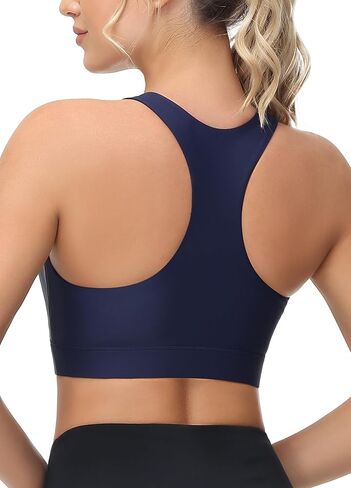 Mivei Women's Swim Bra Racerback Sports Bra Swimsuit Top Modest High Neck Bikini Tops Removable Padded Quick Dry UPF 50+ Green in Kuwait