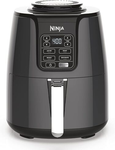Ninja Air Fryer, 1550-Watt Programmable Base for Air Frying, Roasting, Reheating & Dehydrating with 4-Quart Ceramic Coated Basket (AF101), Black/Gray (Renewed) in Saudi Arabia