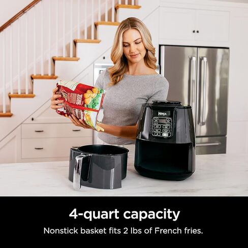 Ninja Air Fryer, 1550-Watt Programmable Base for Air Frying, Roasting, Reheating & Dehydrating with 4-Quart Ceramic Coated Basket (AF101), Black/Gray (Renewed) in Saudi Arabia