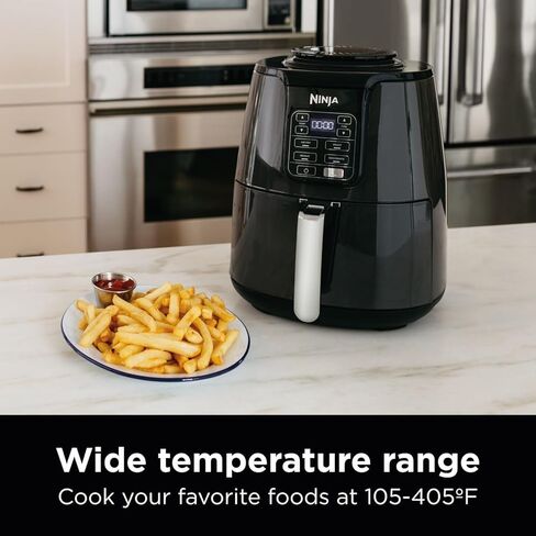 Ninja Air Fryer, 1550-Watt Programmable Base for Air Frying, Roasting, Reheating & Dehydrating with 4-Quart Ceramic Coated Basket (AF101), Black/Gray (Renewed) in Saudi Arabia