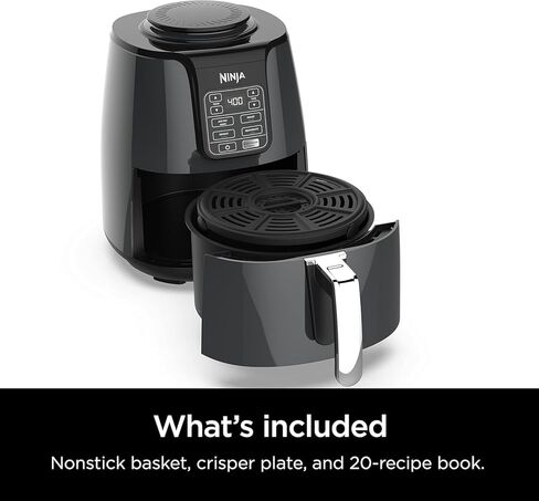 Ninja Air Fryer, 1550-Watt Programmable Base for Air Frying, Roasting, Reheating & Dehydrating with 4-Quart Ceramic Coated Basket (AF101), Black/Gray (Renewed) in Saudi Arabia