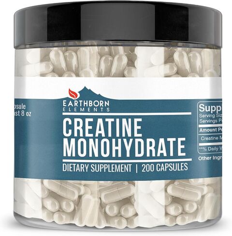 Earthborn Elements Creatine Monohydrate 200 Capsules, Pure & Undiluted, No Additives in Saudi Arabia