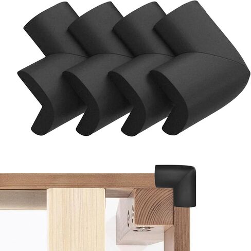 Bed Frame Corner Protector Black: 4 Pack Foam Rubber Guards Bumpers for Bed Table Cabinet Corner Safe Impact Absorption for Kids & Seniors (4, Black) in Saudi Arabia