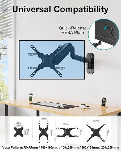 MOUNT PRO Monitor Wall Mount for Max 35 inch/26.4lbs Flat Curved Screens, Premium Heavy Duty Single Monitor Arm, Full Motion Ultrawide Wall Monitor Mount with VESA Extension Kit, VESA Mount 200x200mm in Saudi Arabia