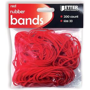 200 Red Rubber Bands, by Better Office Products, Size 33, 200/Bag, Bright Red Rubber Bands