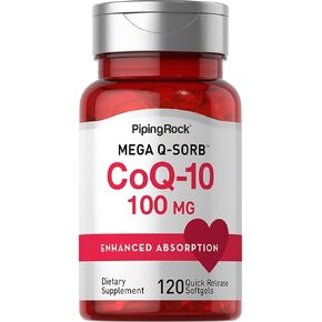 Piping Rock CoQ10 100mg Softgels | 120 Count | with Black Pepper Extract | Enhanced Absorption | Non-GMO, Gluten Free Supplement