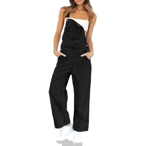 PLNOTME Women's Loose Fit Denim Overalls Casual Revolt Wide Leg Bib Jeans Pants Jumpsuits