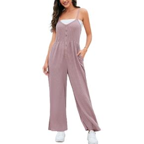 LAISHEN Jumpsuits for Women Dressy Casual Summer Wide Leg Rompers Loose Spaghetti Strap Overalls Jumpers with Pockets 2024