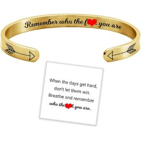 Remember Who The You Are Motivational Color Bangle, Engraved Inspirational Message Fashion Cuff Bracelet, Personalized Opening Adjustable Bracelet, Valentine Jewelry Gift for Women Girls