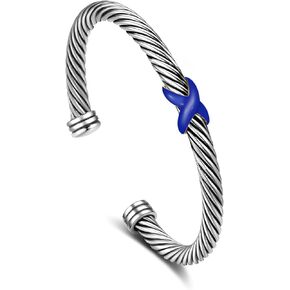 Cable Cuff Bangle for Women Twisted Bracelet, Cable Wire Bangles Bracelets Two Tone Green Cross Women Jewelry Gifts