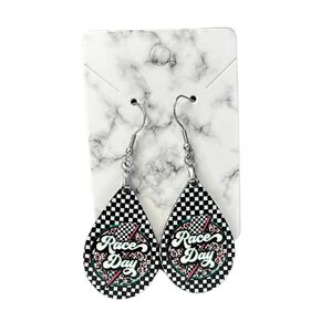 Checkered Black and White Race Day Earrings - Racing Motorcross