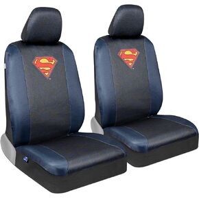 BDK Superman Car Seat Covers for Front Seats with Matching Seat Belt Pads – Officially Licensed Warner Brothers Superhero Auto Accessories Bundle, Made for Car Truck Van and SUV