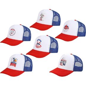 6 Pack Patriotic Hats Bulk, Adjustable 4th of July Hats Trucker Hats For Men Women 4th of July Decoration, Independence Day, Patriotic Events