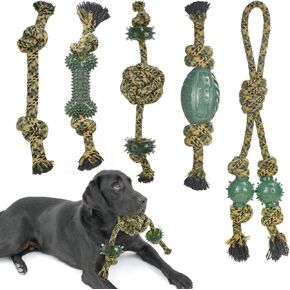 Vehomy 3 Pack Dog Rope Toys for Aggressive Chewers Camouflage Cotton Rope Dog Toys with Rubber Ball Heavy Duty Dental Dog Chew Toys for Large Dogs Tug of War Interactive Dog Toy