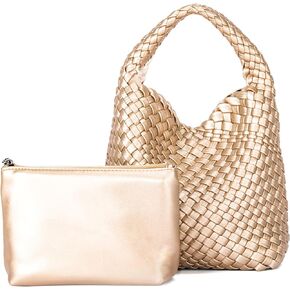 INSTR Woven Bag for Women,Vegan Leather Handbag Retro Casual Crossbody Bag Soft Purse