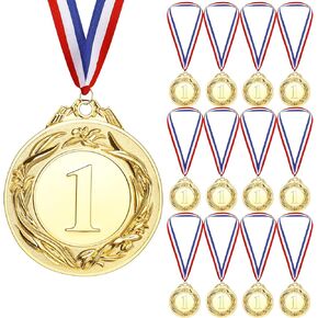 12PCS Gold Silver Bronze Award Medals, Gold Medal with Neck Ribbons, Kids Reward Medal, Winner Medals Gold Prizes for Sports, Competitions