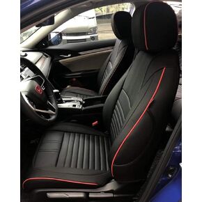 EKR Custom Fit Civic Car Seat Covers for Select Honda Civic Sedan LX 2016 2017 2018 2019 2020 2021 - Leatherette (Black with Red Trim)