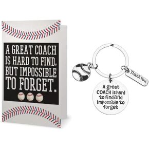Sportybella Baseball Coach Keychain & Card, Baseball Coach Gifts, Great Coach is Hard to Find Coach Keychain for Men and Women