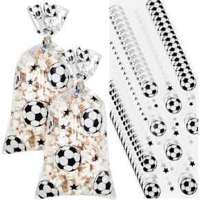 100 Pcs Football Party Favors Packs Cellophane Treat Goodie Bags, Bulk Soccer Clear Gift Bags with Candy Cookie Snack, Soccer Team Birthday Supplies for Kids & Adults in Kuwait