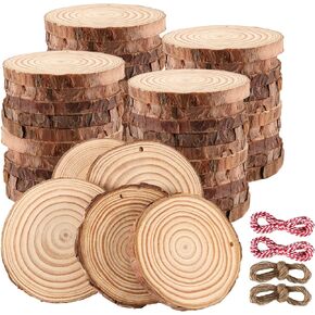 JOIKIT 50 PCS 3.5-4 Inches Natural Wood Slices, Unfinished Natural Wood Coasters, Wood Rounds Circles for Arts and Crafts, DIY, Christmas Ornaments, Rustic Wedding
