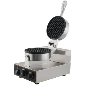 Commercial Round Waffle Maker Machine 110V 1200W Non-stick Waffle Iron Maker Stainless Steel Round Waffle Cones Maker Machine for Kitchens, Cafes, Restaurants
