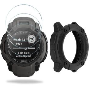 Watch Screen Protector (3+1Pack) Compatible for garmin instinct 2x Solar, Tempered Glass Film Anti-Scratch High Definition Full Coverage and Soft TPU Protective Case