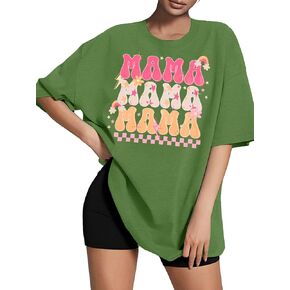KIDDAD Women's 2024 Trendy Mama Shirt Short Sleeve Oversized Graphic Tee Loose Fit Cute T Shirts