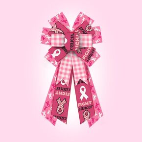Large Breast Cancer Awareness Wreath Bows Pink White Buffalo Plaids Burlap Bows for Wreath, Small Pink Ribbon Bows for Women Girls Breast Cancer Charity Event Indoor Outdoor Party Decoration Supplies