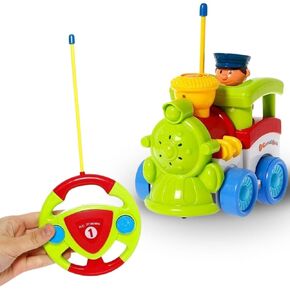 Liberty Imports My First Cartoon RC Remote Control Cars for Toddlers Ages 1-3, Radio Control Toy for Baby, Kids 18 Months+ (Train)