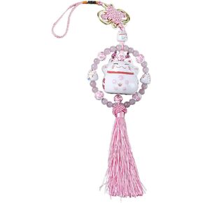 Porcelain Figurine Lucky Cat Hanging Pendant Chinese Kont Tassel Ornament, Feng Shui Lucky Cat Ceramic Pendant Charm for Wealth Fortune, Lucky Chinese Kont Car Interior Ornaments Decoration
