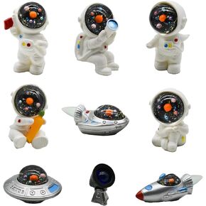 9Pcs Miniature Astronaut and Rocket Figurines Mini Spaceman and UFO Playset Resin Cake Toppers for DIY Shelf Tabletop Diorama Craft Decoration
