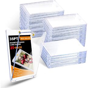 25 Pack Magnetic Card Holders for Trading Cards, One Touch Magnetic Card Holder 35pt, Baseball Card Holder Hard Plastic Card Cases for Baseball Card Sports Cards