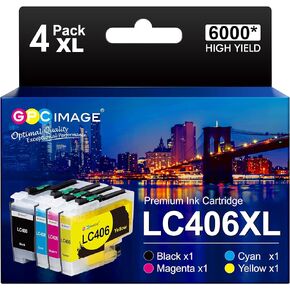 GPC Image LC406XL High Yield Ink Cartridge for Brother Printer for Brother LC406 Ink Cartridges LC406XL LC 406 XL use with Brother MFC-J4535DW MFC-J4335DW MFC-J5855DW MFC-J6555DW Printer (4 Pack)