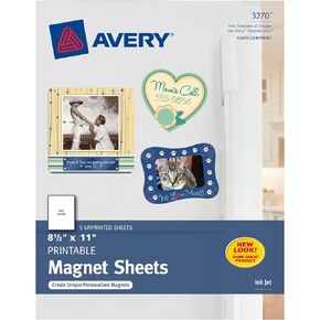 أوراق مغناطيسية قابلة للطباعة من Avery، طابعة نافثة للحبر مقاس 8.5 بوصة × 11 بوصة، 5 أوراق مغناطيسية بيضاء (3270)