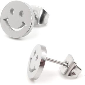 Stainless Steel Hollow Smiley Face Post Stud Earrings 8mm