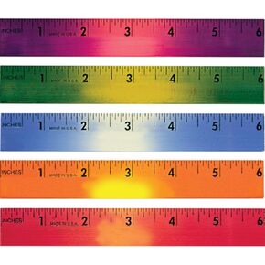 6" Color Changing Wood Ruler Changes Color with The Heat of Your Hand (Packed Color:Green to Yellow, Orange to Yellow, Blue to Lt Blue, Violet to Pink, Tropical Red to Orange), Set of 10, Made in USA in Kuwait