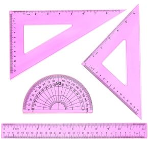 Coopay 12 Inch Math Geometry Tool Plastic Ruler Square Set Includes Straight Ruler, Triangles, Protractor for Student School Office Supplies (Clear)