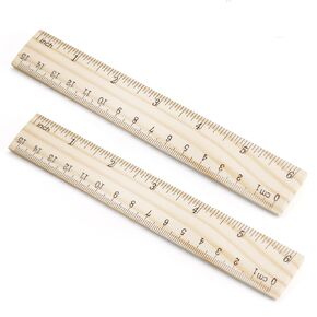 Small Wooden Ruler 6 Inch, Rulers Bulk Wood Measuring Ruler for Students Office School Supplies, 2 Scale, 15 cm, 2pcs