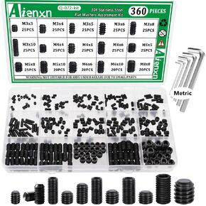 710PCS Metric +SAE 304 Set Screw Assortment Kit, Hex Socket Head Cup Point Set Screws, Allen Head Grub Screw, Internal Hex Drive Cup-Point Screws (M3-M8, 1/8"-40 to 5/16"-18)