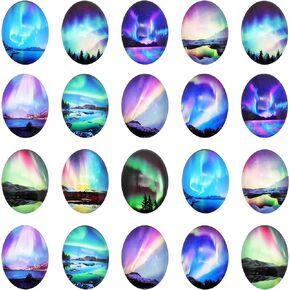 40Pcs Aurora Glass Cabochon Polar Light Oval Cabs 25X18mm for Jewelry Making Necklace Earrings Decoration Craft DIY Finding Accessories