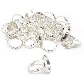 Honbay 20PCS 16mm Adjustable Finger Ring Blank Bases Round Finger Ring Trays (Silver)