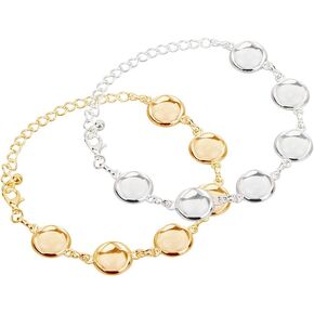 PH PandaHall 10pcs Adjustable Bracelet Chain, 12mm Bracelet Bezel Settings for Jewelry Making with 6 Tray Blank, 60pcs 12mm Clear Glass Cabochons for DIY Bracelets Making, Silver & Golden