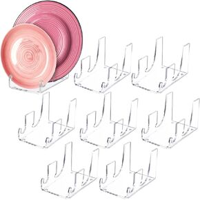 8 Pcs 2 tier Plate Dinnerware Display Stand Acrylic Clear Plate Stand China Platters Plate Holder Setting Plate Racks for Kitchenware Display Plates Cabinet Organizer