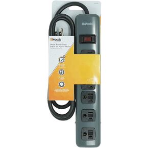 Woods 41386 Metal Power Strip with 6 Outlets, Resettable Safety Circuit Breaker Switch, 5 Foot Cord