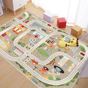 Kids Playroom Rug City Life Play Mat for Toy Cars and Trains, Play Area Rug with Rubber Backing Non-Slip Carpet, Kids Race Track Rug for Playing and Learning (80X120cm/31X47'')