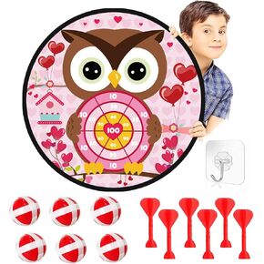 Valentines Day Game Dart Board 26in Owl Dart Board with 6 Sticky Balls and 6 Darts Toy Hooks Valentines Day Party Favors Indoor Outdoor Sports Puzzle Game in Kuwait