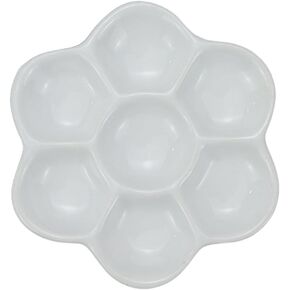 6-Well Porcelain Paint Palette, Ceramic Watercolor Palette 6 Inch Flower Palette Dish Mixing Colors Tray Porcelain Paint Mixing Tray, White