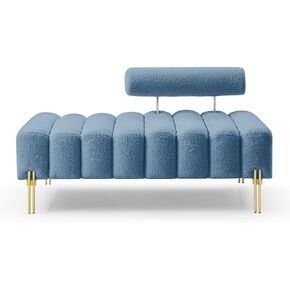 53.2" Wide Modern Bench Sherpa Fabric Upholstered 2 Seater Sofa End of Bed Bench for Hallway Entryway Bedroom Light Blue