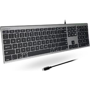 Macally USB C Keyboard - Wired Keyboard for Mac - Ultra Slim Full Size Compatible Apple Keyboard Wired with 20 Shortcuts and 110 Scissor Keys - USBC Keyboard for MacBook Pro/Air, Mac Mini, iMac, iPad